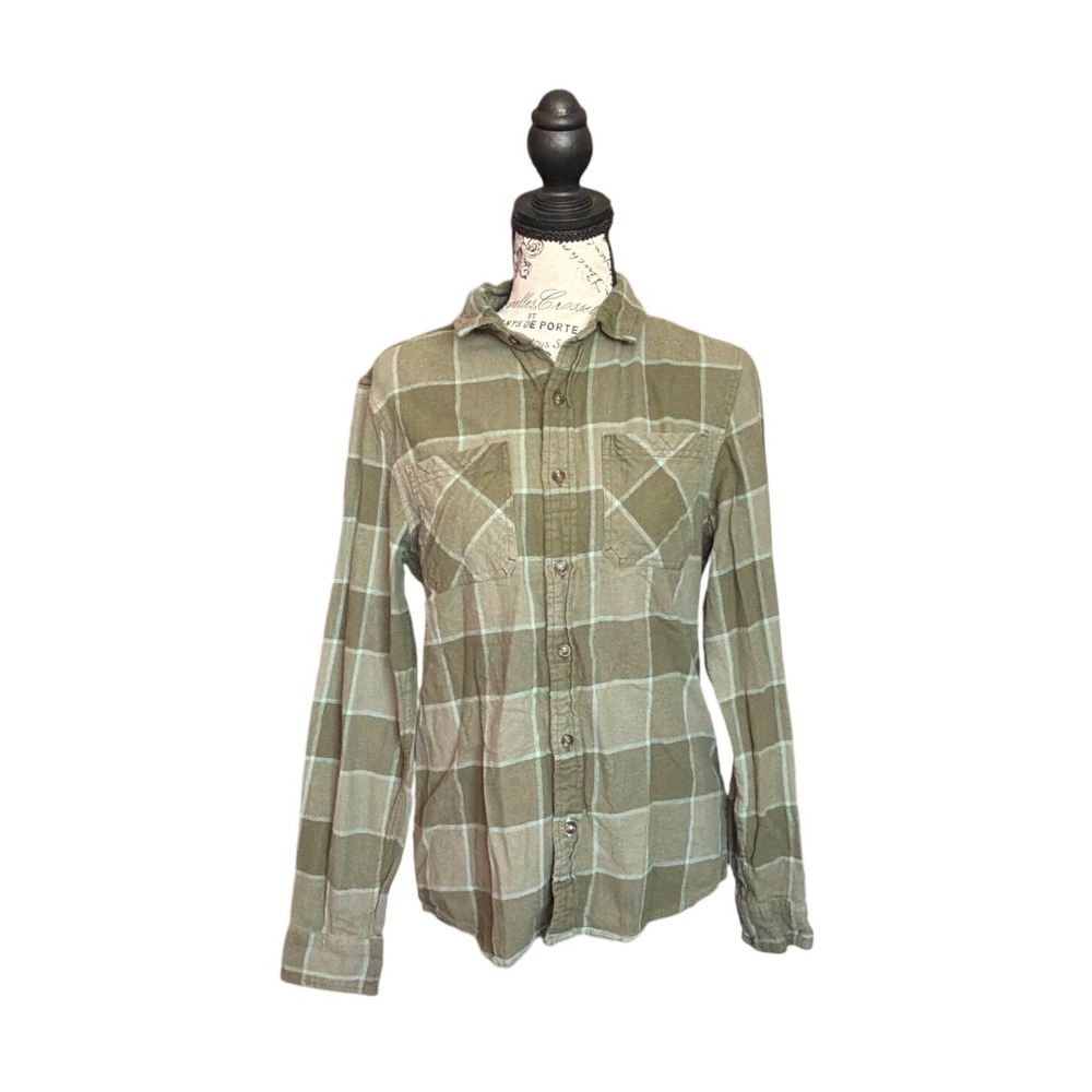 Sonoma Goods For Life Womens XL Olive Green Plaid Flannel Button Down Shirt